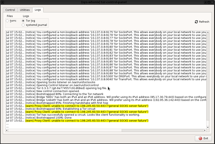 Tor Controller GUI Logs