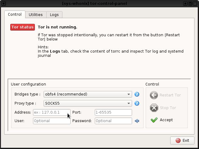 Tor Controller GUI Control Panel