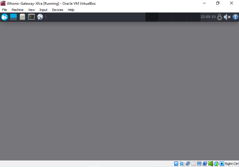 Whonix-Gateway Xfce VM running in virtualizer VirtualBox (real screenshot)