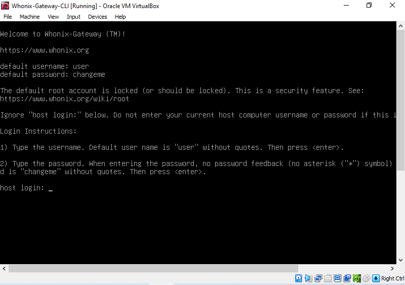 {{project_name_gateway_short CLI VM running in virtualizer VirtualBox (real screenshot)