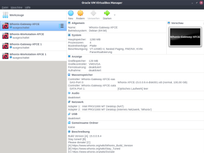Whonix in Oracle VM VirtualBox Manager