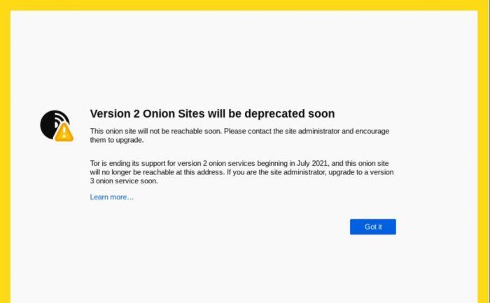 onion v3 deprecation notice