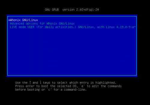 Whonix-Host Installed - GRUB bootloader