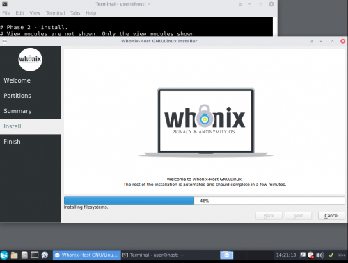 Whonix-Host Calamares Installer - Installation in Progress