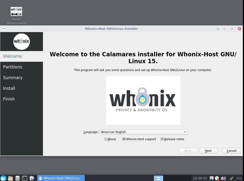 File:Whonix-Host Calamares Installer - Greeter.png